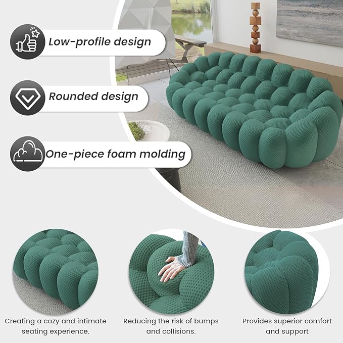 WJShome Modular Sectional Sofa,Bubble Couch Set,1 Seater+ Ottoman,Modern Upholstered Bean Bag Sofa Couch Mesh Fabric Lazy Floor Chair Living Roon Sets (Green)