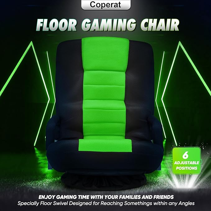Swivel Gaming Chair 360 Degree Multipurpose Floor Chair w/Armrest & 6 Adjustable Postions Backrest for Adults & Kids, for Reading, Gaming, Watching, Relaxing, Green