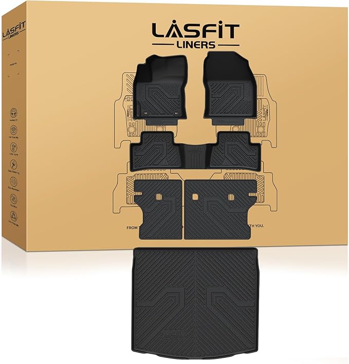 LASFIT Floor & Backseat & Cargo Mats for Toyota Corolla Cross Hybrid 2022-2026, TPE All Weather Protection Custom Fit 1st & 2nd Row Floor Liners Trunk Mats for Corolla Cross Accessories, Black