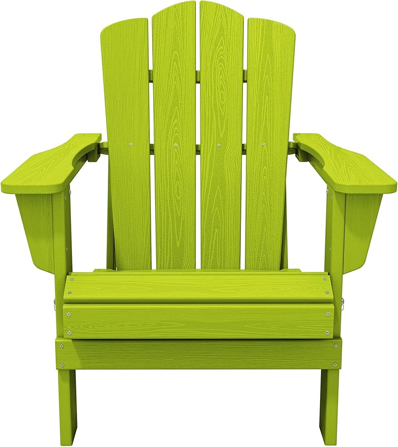 KINGYES Folding Adirondack Chair, HDPE All-Weather Patio Chairs, Wooden Textured Lawn Chair for Poolside, Backyard, Deck, Fire Pit, Apple