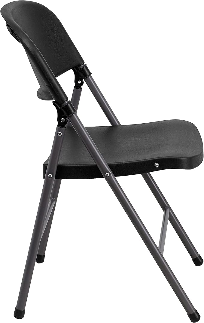 Flash Furniture 2 Pack HERCULES Series 330 lb. Capacity Black Plastic Folding Chair with Charcoal Frame