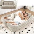 Foldable Lazy Sofa Bed, Chenille Upholstered Human Dog Bed for Adults, 2 in 1 Convertible Floor Sofa with 5 Adjustable Backrest Positions and Soft Cushions for Living Room (Beige)