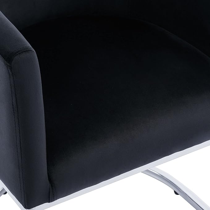 VESCASA Velvet Upholstered Dining Chair with Barrel Back, Mid Century Modern Padded Restaurant Chair with Chrome Metal Frame for Kitchen, Dining Room, 1 Piece, Black