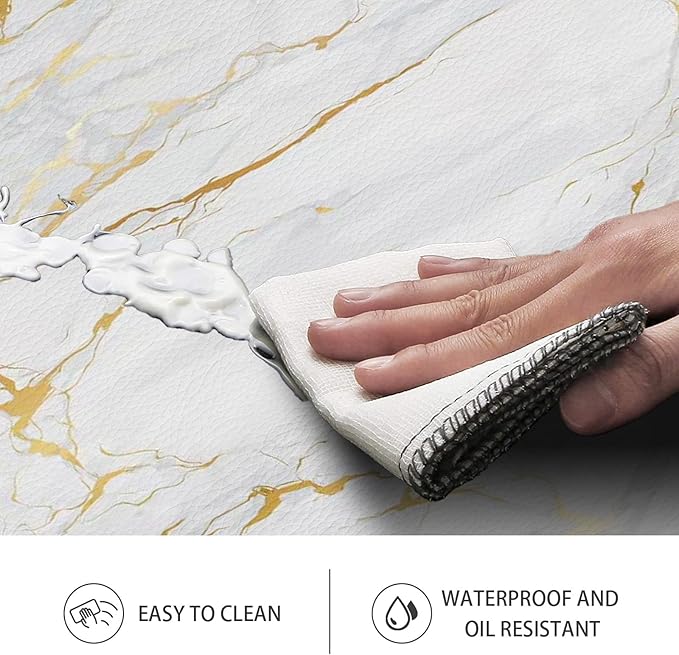 Kitchen Floor Mats Cushioned Anti Fatigue, White Marble Kitchen Rugs Set of 2 Non Slip Waterproof Memory Foam Kitchen Mat Comfort Standing Mat for Gold Kitchen Accessories and Décor
