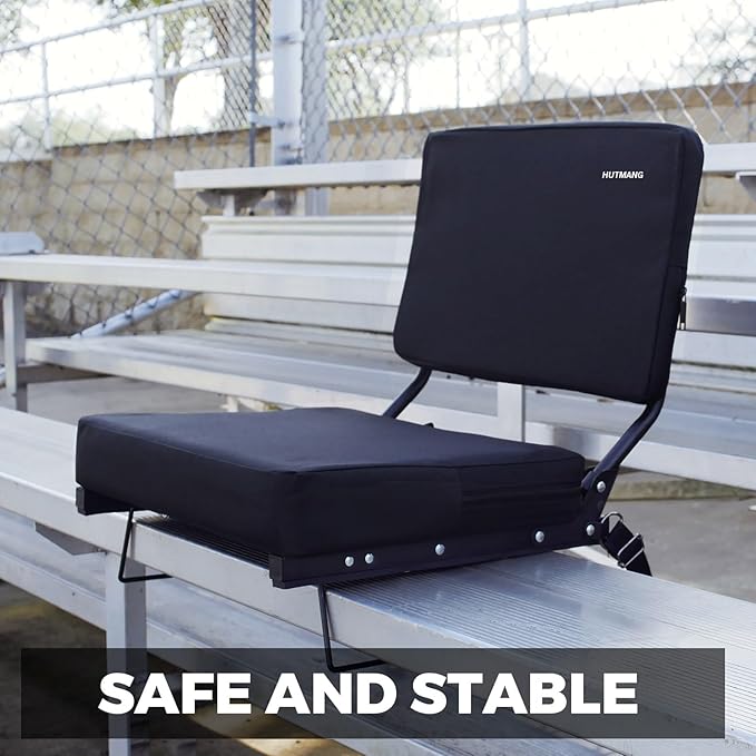 HUTMANG Chair - Stadium Seat with Back Support, Padded Foam Backs, 330LBS Weight Support, Portable, Foldable, Black
