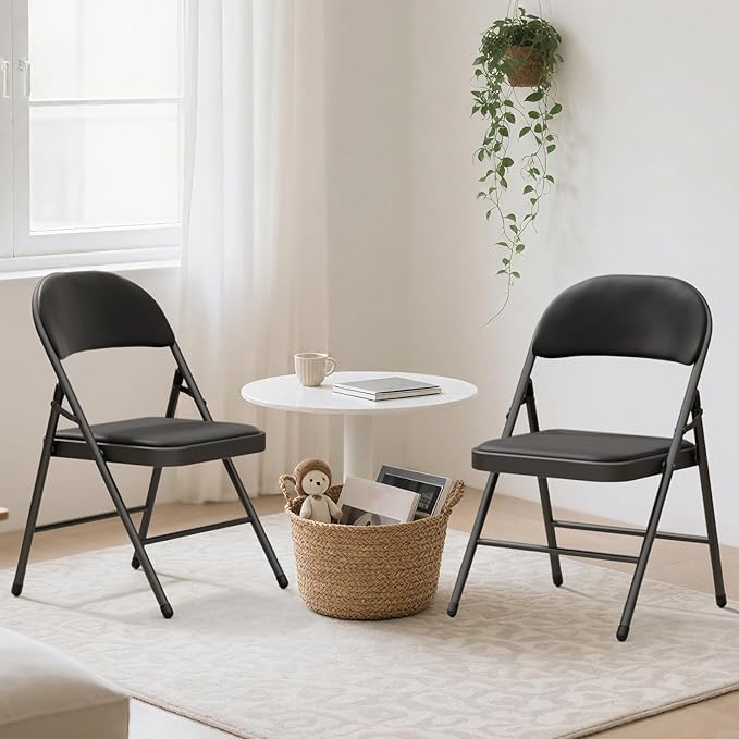 8 Pack Black Folding Chairs with Padded Cushion for Outside, Portable Stackable Commercial Metal Foldable Chairs with Steel Frame for Home Events Office Wedding Party, 350lbs Capacity