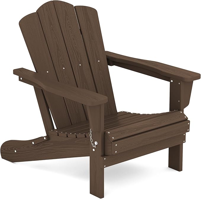 KINGYES Folding Adirondack Chair, HDPE All-Weather Patio Chairs, Wooden Textured Lawn Chair for Poolside, Backyard, Deck, Fire Pit, Coffee