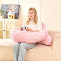 PAJEO Reading Pillow for Bed,U Shaped & Back Support Pillow for Bed,17" Backrest with Lumbar & Arm Support,Luxurious Faux Rabbit Fur,Gaming PillowFor Crochet/Reading/Watching TV,Pink