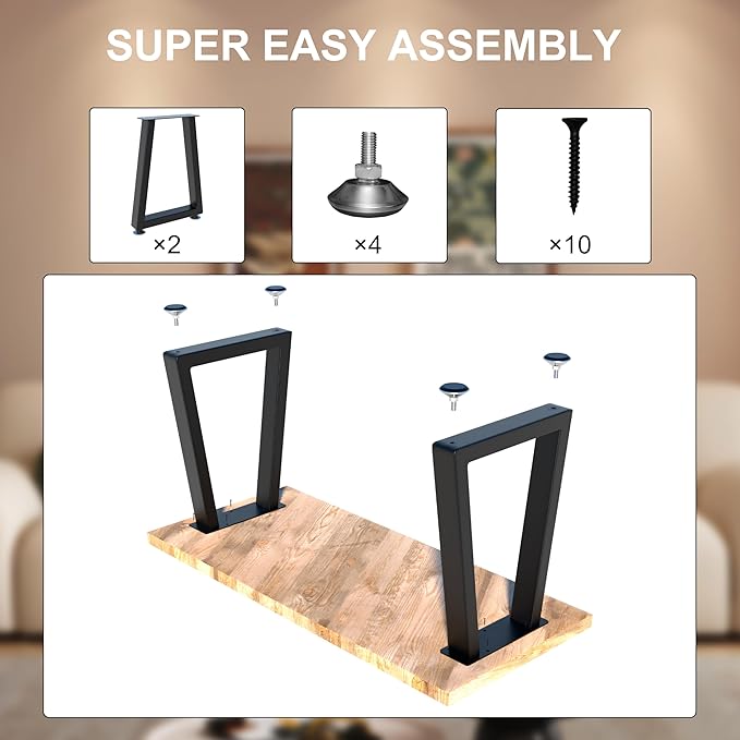 CHICAURA 16 Inch Metal Bench Legs (Set of 2), Heavy Duty Steel Coffee Table Legs, Modern Industrial Trapezoid Frame for Easy DIY Projects, Supports 500lbs (16" H x 12" W, Black)