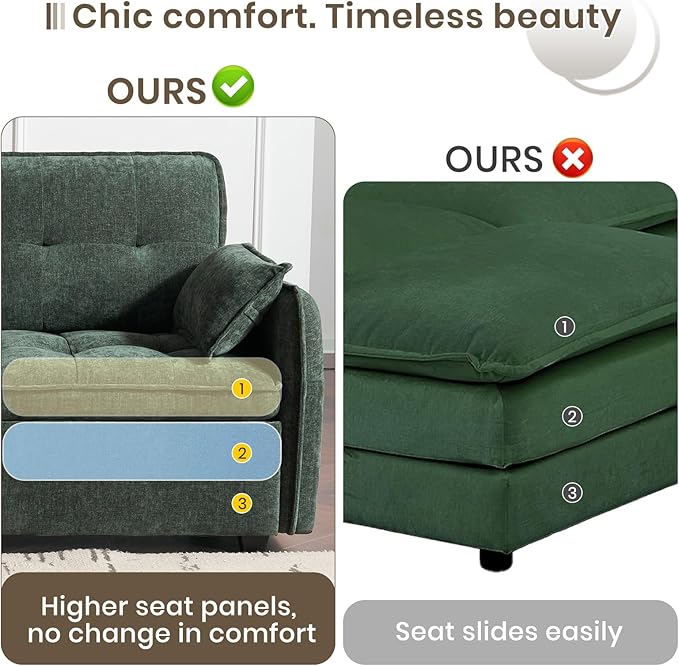 PALLOME 96" Modular L-Shaped Sofa - 3-Seat Cloud Couch with Movable Ottoman, Extra Deep Seat Sofa Couch with Throw Pillows for Living Room & Small Spaces (Green, 3-Seat + Ottoman)