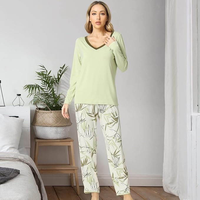 GYS Viscose from Bamboo Women's Pajama Sets Super Soft Long Sleeve Sleepwear Comfy Winter Pjs Sets S-4X