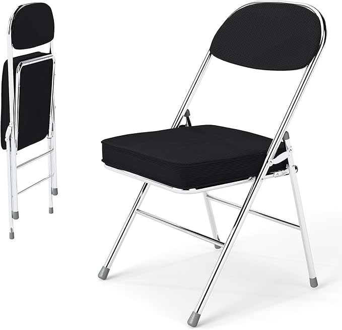 Real Relax Folding Chairs with Padded Thick Seat, Durable Corduroy Fabric, Portable Stackable Commercial Folding Office Chair with Steel Frame for Events Office Wedding Party,650LB,2 Pack,Black