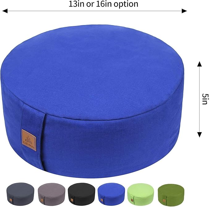 FelizMax Zafu Buckwheat Meditation Cushion,D=13"/16" H=5.5",Round Zabuton Meditation Pillow,Yoga Bolster Kneeling Pillow Premium Yoga Pillow for Sitting on Floor Zippered Cotton Cover