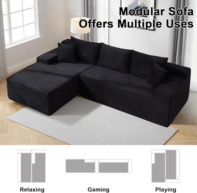 105" Cloud Modular Sectional Couch with L-Shape Chaise, Upholstered Corduroy Couches for Living Room, No Assembly Required Deep Seat Boneless Sofa