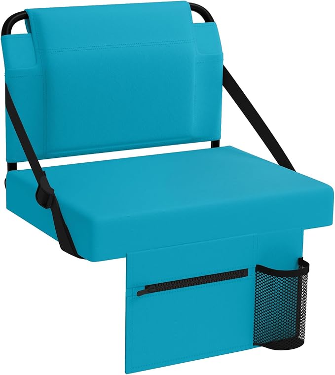 Stadium Seat for Bleachers with Back Support,Portable Bleacher Chairs with Back and Cushion，Cyan