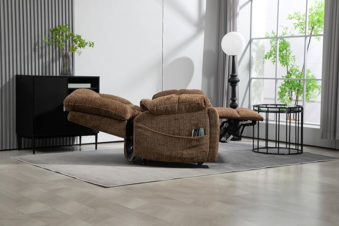 27in Extra Wide Recliner Chair for Big Man 400lbs, 4-Motor Power Lift Recliner Chair with Heat and Massage, Overstuffed Lay Flat Recliner with Hidden Cup Holder for Elderly, Brown