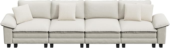MIXPATIO 157.5" Cloud Modular Sectional Sofa, 4-Seater w/Deep Seat & Removable Arms, Plush Chenille for Living Room - Beige