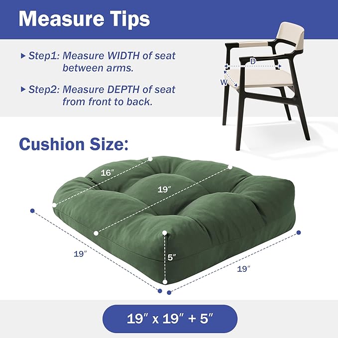 IPYNBAP Outdoor Chair Cushions Set of 2, Patio Chair Cushions with Ties, 19x19+5” Tufted Outdoor Seat Cushions, Waterproof Patio Furniture Cushions, Outdoor Dining Chair Pads, Forest Green