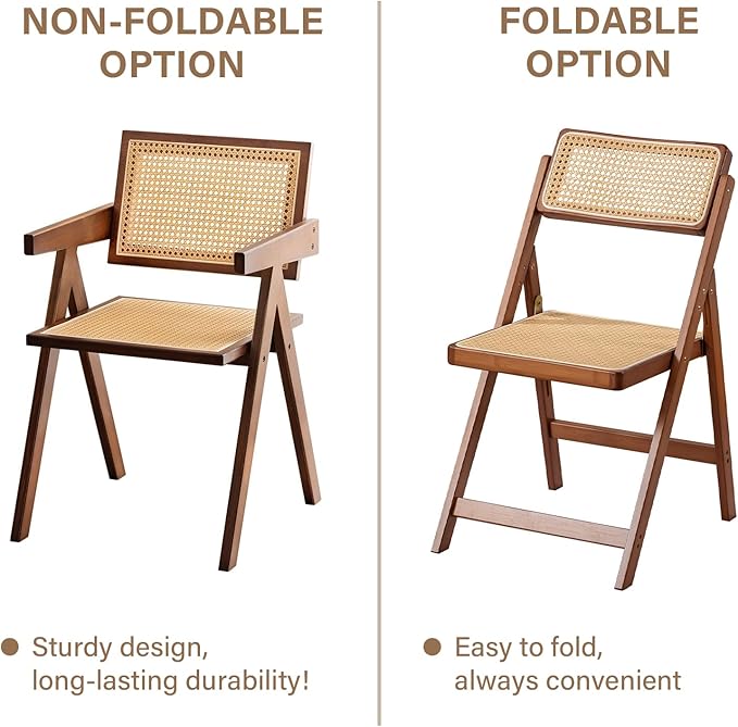 Furlide Rattan Accent Chairs, Modern Mid Century Dining Chairs Set of 4, Comfy Armchairs, Outdoor Rattan Chairs with Armrest for Bedroom Living Room Reading Room Dining Kitchen, Brown