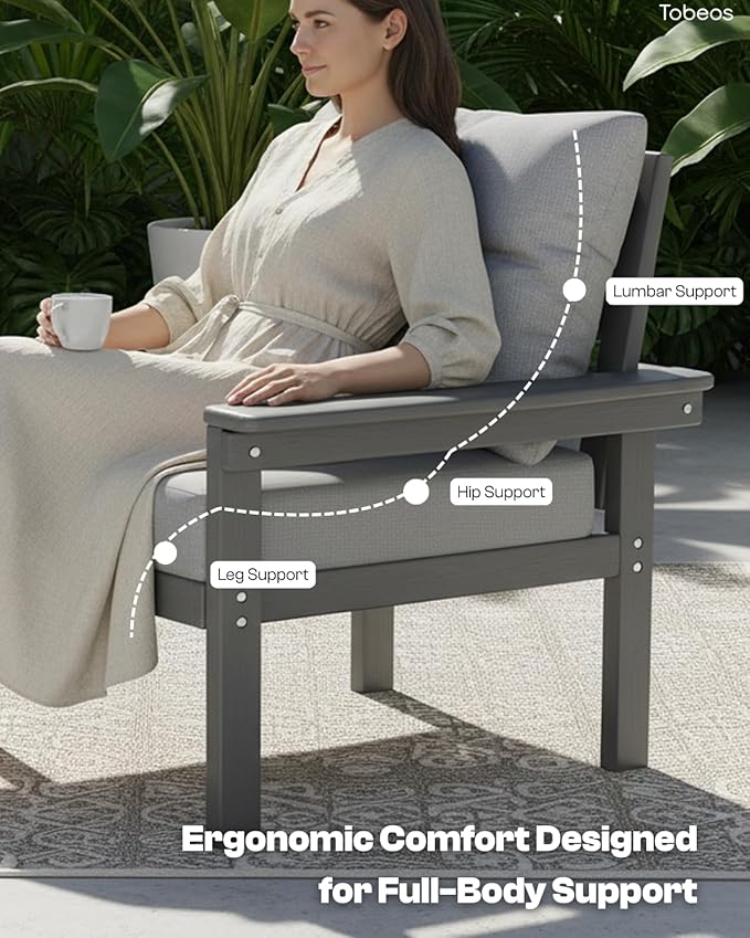 HDPE 3 Piece Patio Furniture Set, All-Weather Outdoor Couch Bistro Set with Thick Cushions & Side Table, Patio Conversation Sets for Lawn, Garden, Porch, Balcony, Deck, Poolside, Grey