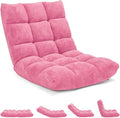 Folding Floor Chair w/Back Support, 14-Position Adjustable Lazy Sofa Chair w/Coral Velvet Fabric & Alloy Steel Frame, Portable Meditation Chair for Reading, Gaming,Sleeping (Pink)