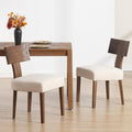 DM Furniture Farmhouse Kitchen Dining Room Chairs Set of 2, Linen Fabric Upholstered Dining Chairs with Wooden Legs, Comfy Armless Side Chairs for Dining Room/Restaurant, Beige-Dark Brown Legs