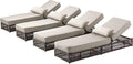 ACTREST Luxury Outdoor Chaise Lounges with 5 Inch Thickened Cushions - Set of 4 High Back Brown Wicker Patio Recliners Rattan Reclining Chairs Porch Poolside Pool Sunbathing Lounger- Beige