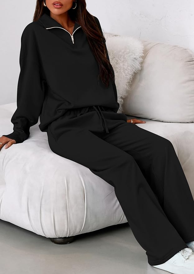 PRETTYGARDEN Womens Casual Two Piece Sets Fall 2026 Outfits Quarter Zip Sweatshirts Straight Leg Pants Sweatsuits Tracksuit