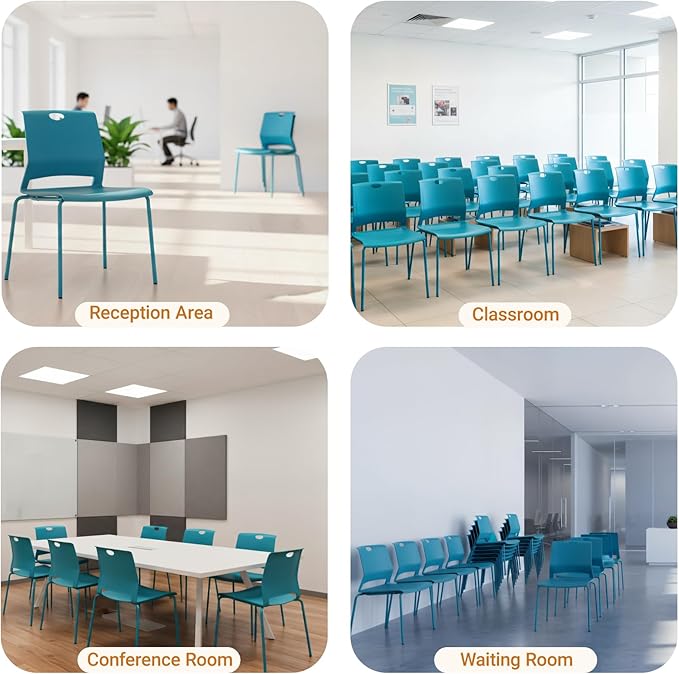 Sidanli Waiting Room Chairs, Stackable Office Chairs with Comfortable Streamline Seat, Blue Stacking Chairs No Wheels for Meeting Room, Set of 4.