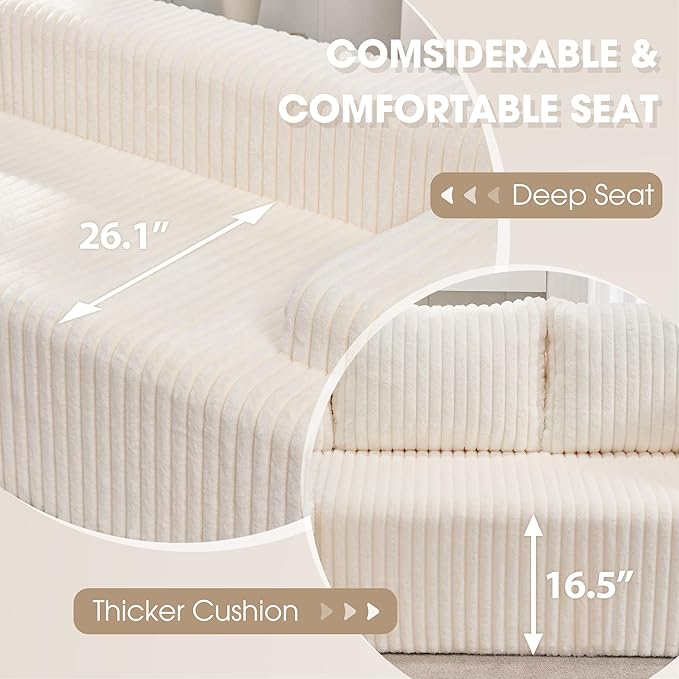 Modular Sectional Sofa Couches L-Shape Couch 3 Seat Modular Sofa Memory Foam Sectional Couches for Living Room, Cloud Couch with Oversized Chaise (White Stripe, 98" Left Facing Chaise)