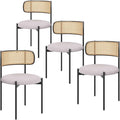 Farini Dining Chairs Set of 4,Mid-Century Modern Kitchen Chair Rattan Backrest Round Upholstered Sherpa Dining Chairs with Metal Legs,Light Grey