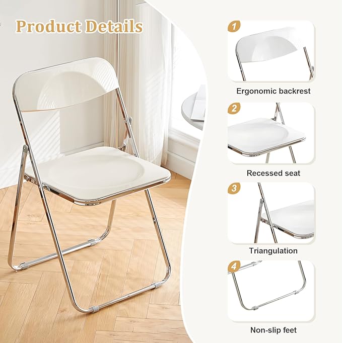 Folding Chair 12 Pack Acrylic Foldable Portable Plastic Chair,Easy to Use and Store Comfortable Portable Party Chairs for Home,Office,Party,Comfy