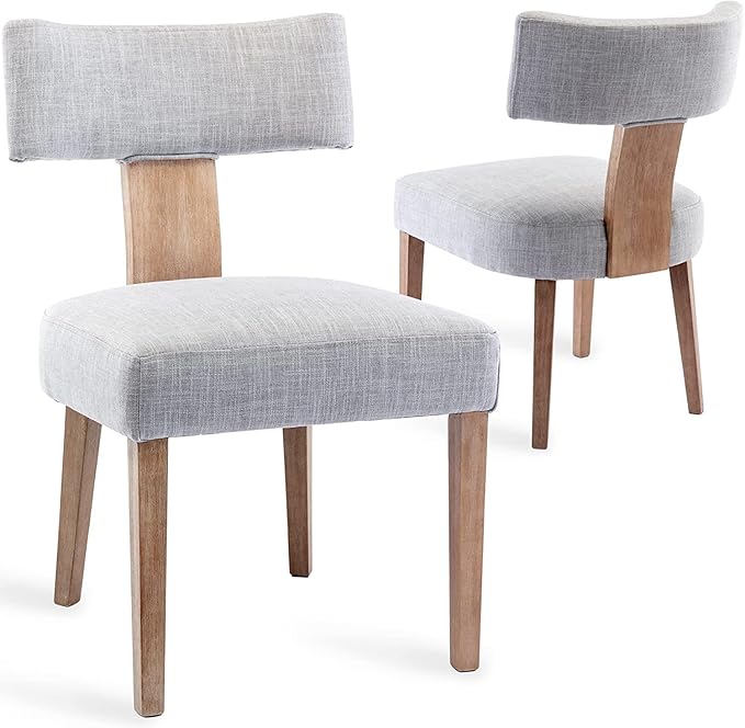 RIVOVA Linen Dining Chairs Set of 2 Modern Dining Chair with Wood Legs, Upholstered Dining Chairs for Dining Room, Kitchen, Vanity, Living Room, Grey