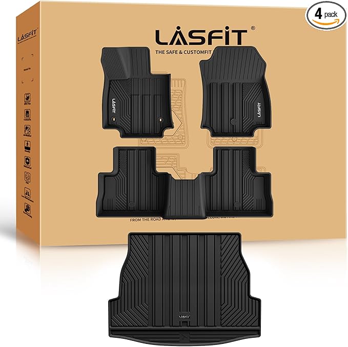 LASFIT Floor Mats&Trunk Mat for Toyota RAV4 2019-2025(Not Fit Hybrid) All Weather TPE Mats Custom Fit for Floor Liner for Toyota RAV 4 LE/XLE/Limited/TRD/Adventure Front and Rear 2 Row Car Mats,Black