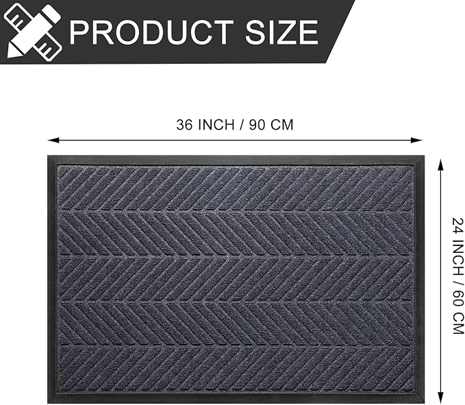 XADP Front Door Mat 36"x24" Indoors Outdoors Welcome Mats, Waterproof Non-Slip Rubber Backing Heavy Duty Doormat Outside Entrance, Low Profile Entryway Rugs Floor Mat for Patio, Pattern A Grey