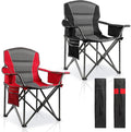 LANMOUNTAIN 2 Pack Padded Oversized Camping Chairs for Adults,Heavy Duty Support 400 Lbs,Folding Portable Lawn Chair w/Cup Holder,Cooler Bag,Side Pocket,Perfect for Outdoor Picnic,Hiking(Red&Black)