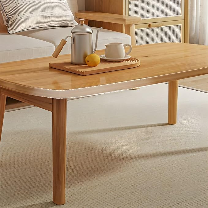 RUNNUP Modern Wood Coffee Table for Living Room Center, Minimalist Display Coffee Table, Foldable Side End Table, 31" L x 22" W x 17" H Natural