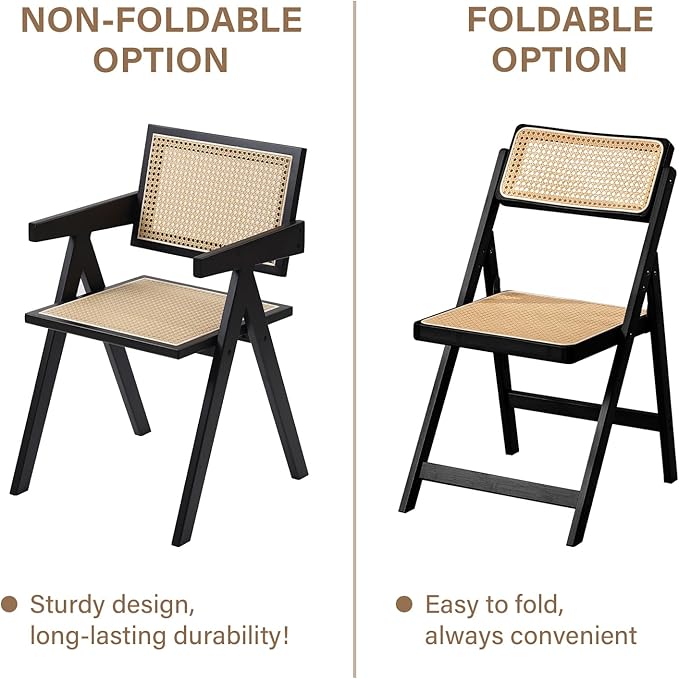 Furlide Rattan Dining Chairs Set of 2, Modern Mid Century Dining Chairs with Arms, Outdoor Bamboo Chairs for Bedroom, Living Room, Reading Room, Black