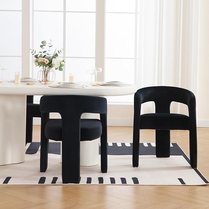 DAYALANE Modern Barrel Dining Chair, Upholstered Accent Kitchen Chair with Arms Comfy Velvet Side Chair for Living Room/Home Office/Reception, Black Velvet