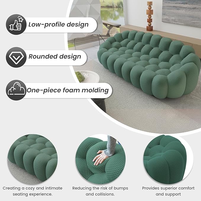 WJShome Bubble Sofa Couch,79.53'' Modern Curved Sofas for Living Room, 2 Seater LoveSofa Lazy Floor Sofa, Large Bean Bag Chair,Deep Seat Floor Sofas Chair Lounge for Office, Apartment,Green