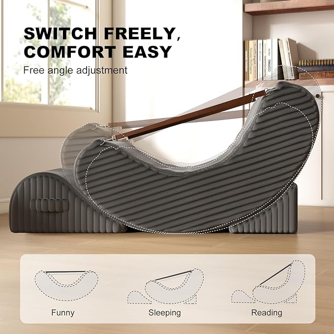 Gaint Bean Bag Chairs for Adults, Beanbag Lounge Filled with Memory Foam, Adjustable Angle, Corduroy Fabric, with Detachable Footrest for Bedroom, Living Room and Nursery(Grey)