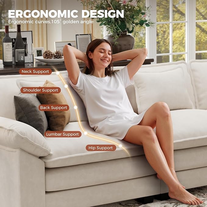 CDCASA 154" Oversized Modular Sectional Sofa, Comfy U-Shaped Cloud Couch w/ 3 Movable Ottomans, 7-Seater Velvet Deep Seat Modern Sofa Couch for Living Room, DIY Combination, Beige