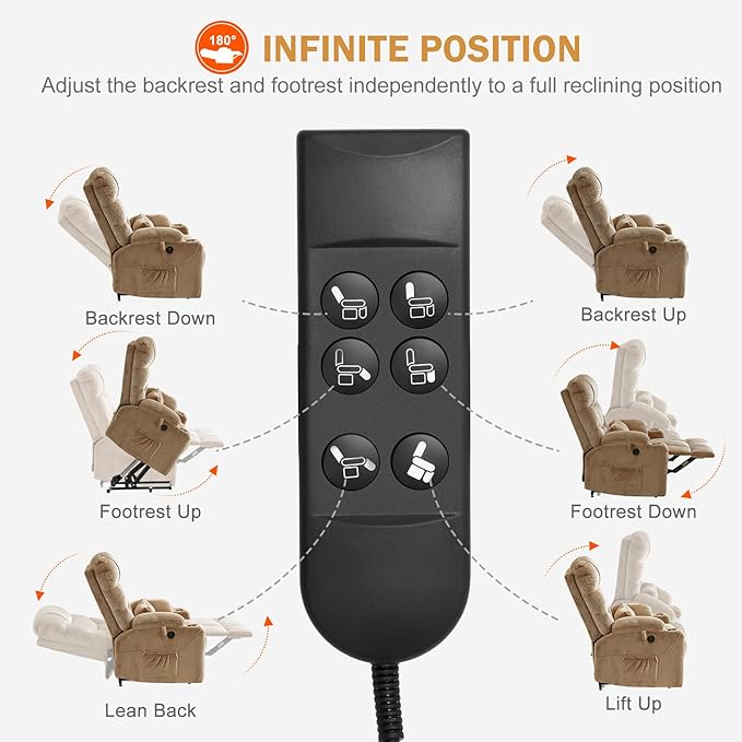 CDCASA Oversized Dual Motor Lay Flat Power Lift Recliner Chair with Massage, Heat, Textile Infinite Position Large Recliner Chairs for Big Men & Elderly, Lumbar Pillow, USB & Type-C Ports,2PCS, Beige