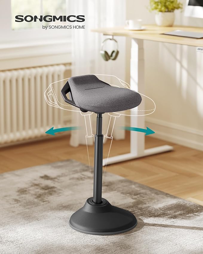 SONGMICS Standing Desk Chair, Adjustable Ergonomic Wobble Stool, 23.6-33.3 Inches Drafting Chair, Swivel Sitting Balance Stool, Fabric Upholstery, Anti-Slip Bottom Pad, Slate Gray UOSC02GY