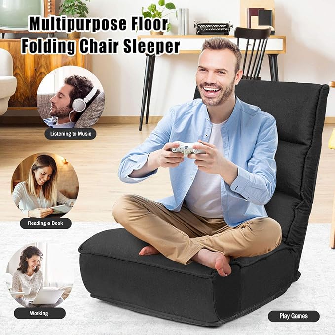 ARLIME 4-Position Adjustable Floor Chair, Armless Gaming Chair w/Back Support & Soft Cushion, Memory Foam Floor Lazy Sofa for Gaming, Reading, Meditating (Black)
