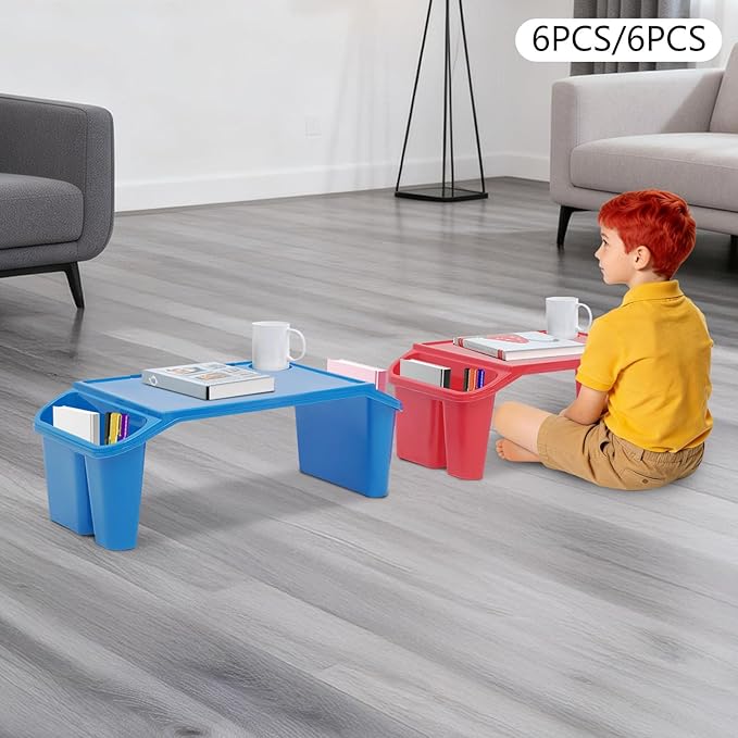 Kids Lap Desk Tray, 12-Pack Stackable Activity Trays with Cup Holder & Phone Slot for Kids, Sturdy PP Table for Reading, Eating, Preschool & Daycare (12-Pack, Color A)