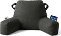 Unisakey Portable Comfy Reading Pillows for Bed Sitting Up(Grey Oeko-Tex), Velvet Back Pillow with Arms & Pockets for Adults, Support Memory Foam Bed Pillow for Dorm/Reading/Watching/Gaming