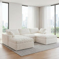 109’’ Cloud Couch for Living Room, Boneless Modular Sectional Sofa U-Shape with Ottoman Washable Cushion Cover, No Assembly Required, White (3-Seat + 2 Ottoman)
