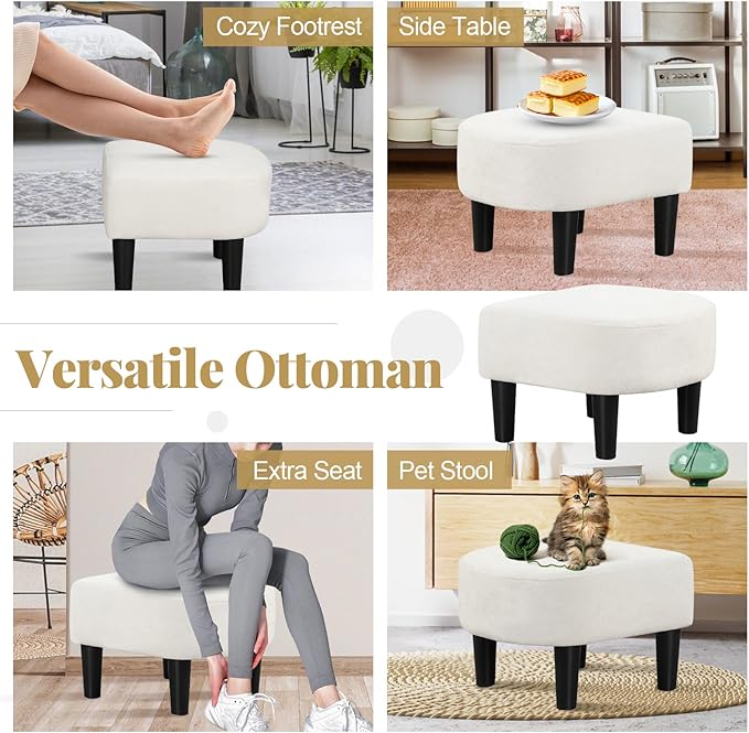 GOFLAME Accent Chair with Ottoman, Modern Teddy Velvet Barrel Chair with Footrest, Curved Backrest, Removable Seat Cushion, Upholstered Club Tub Sofa, Reading Armchair for Living Room, Bedroom, Beige