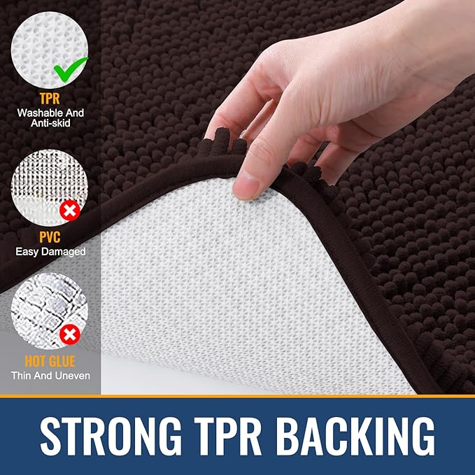Arotive Bathroom Rugs 44x24, Extra Soft Absorbent Shaggy Chenille Bath Rugs, Machine Washable Rubber Backing Non-Slip Bath Mats for Bathroom Floor Tub and Shower, Home Decor Accessories, Brown